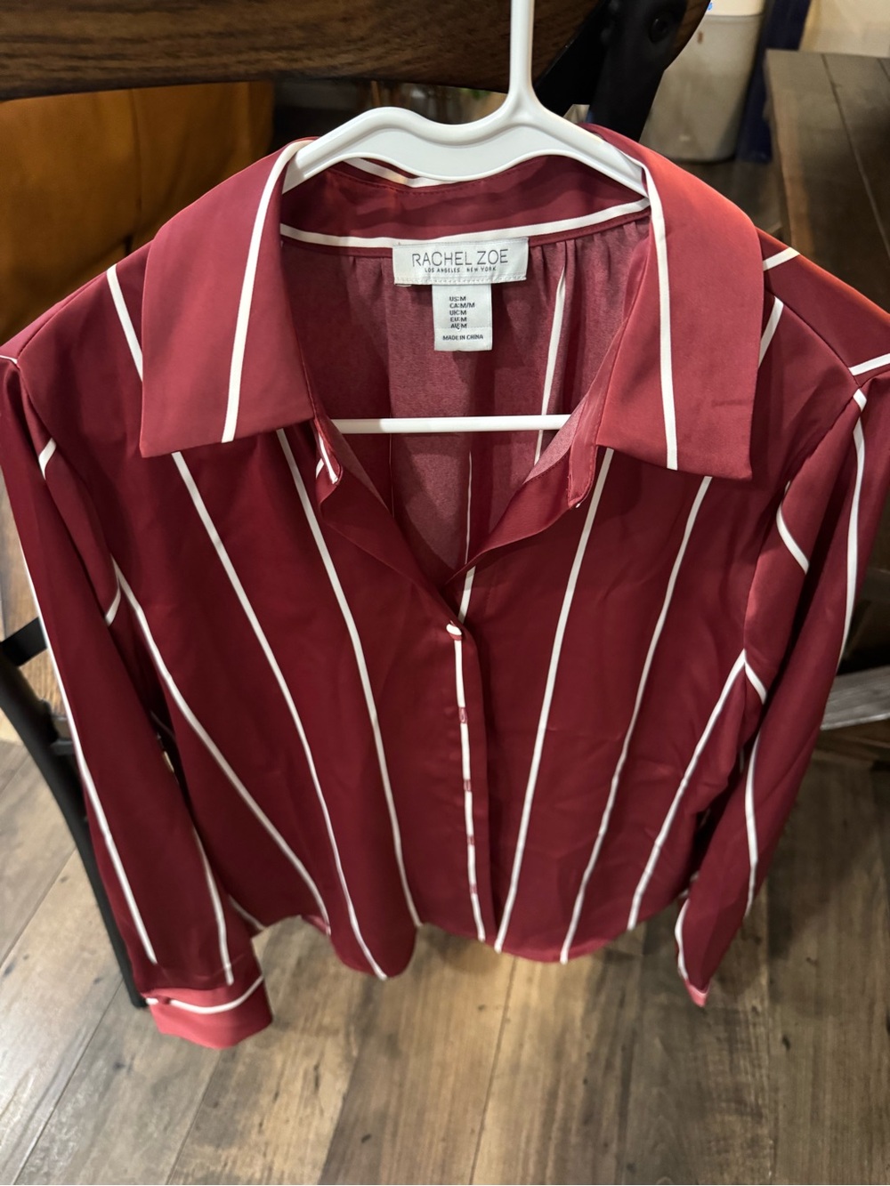 Rachel Zoe Burgundy Button-Down Shirt with White Stripes